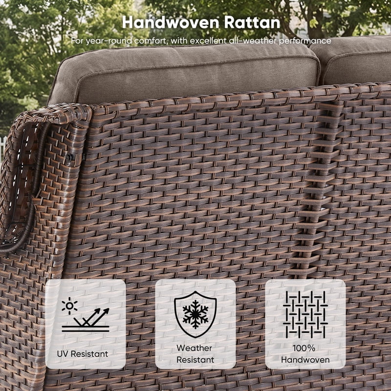 PARKWELL Outdoor Patio Wicker Furniture Set - 5 Piece Sectional Sofa Set with 3-Seat Sofa,2 Chairs and 2 Ottomans,Brown Wicker and Gray Cushion