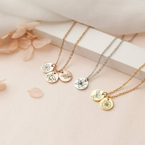 Personalized Birth Flower Necklace - Birthflower Necklace With Back Initial - Poppy Flower Charm - Birth Flower Gift - Birthday Gift for Daughter