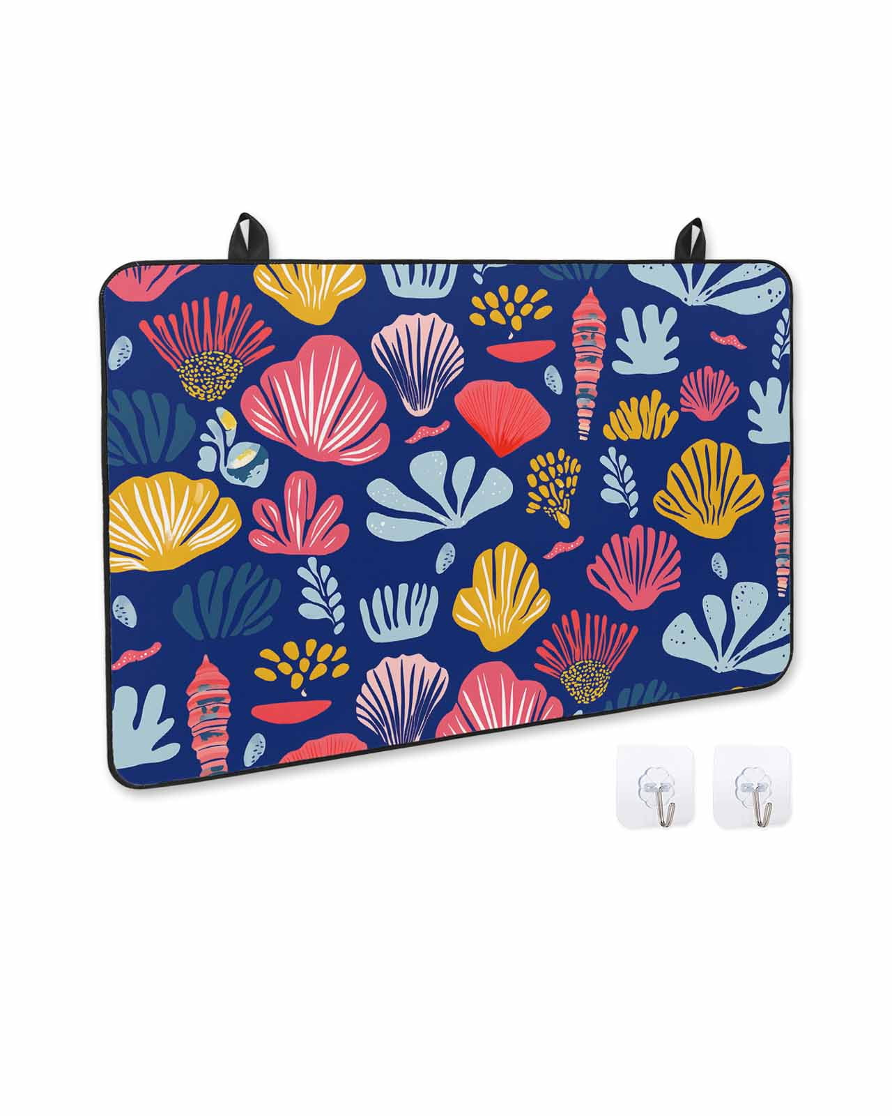 nqOlkjepod Large Induction Cooktop Protector Mat 24"x21", Blue Coastal Stove Top Covers for Electric Stove, Watercolor Summer Ocean Seashells Conch Stove Burner Cover Mats, Glass Top Stove Cover
