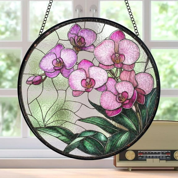 Orchid Flower Stained Glass Suncatcher, Orchid Flower Lovers Window Decor, Birth Month Flower Gift For Her, Window Hanging For Nature Lovers