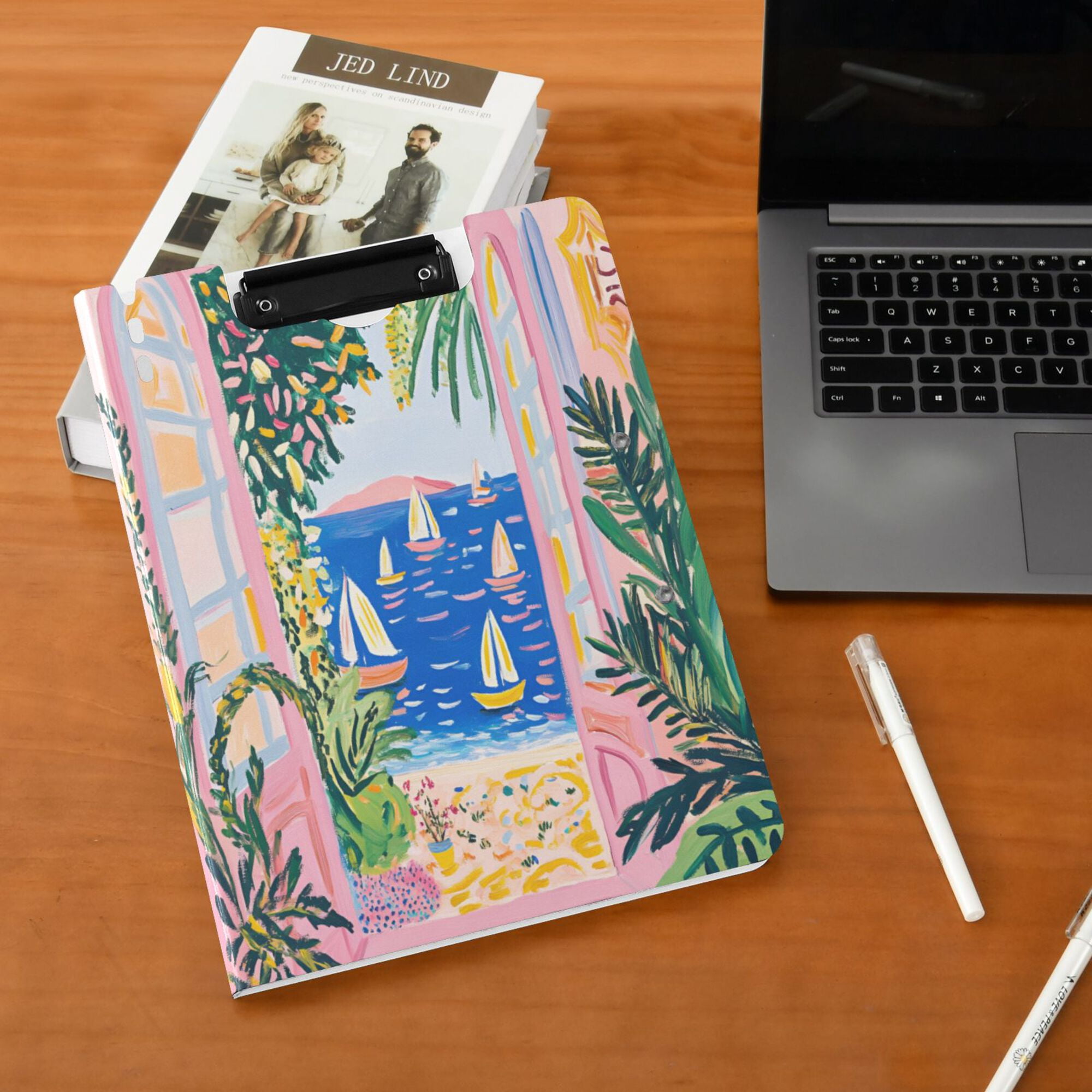 FORMRS A4 Clipboard Folder with Pen Holder Horizontal Foldable School Office Binder, Yellow Seaside