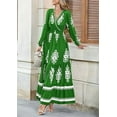 thumbnail image 7 of Women's 2025 Fall Wedding Guest Dresses Boho Floral Long Sleeve V Neck Flowy Elegant Maxi Dress Beach Clothes,Green, 7 of 7