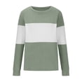 thumbnail image 2 of Blocked Tops for Women Full Length Sleeve Tunic Casual Patchwork Crew Neck Cozy Knitted Blouse Pullover Green L, 2 of 5