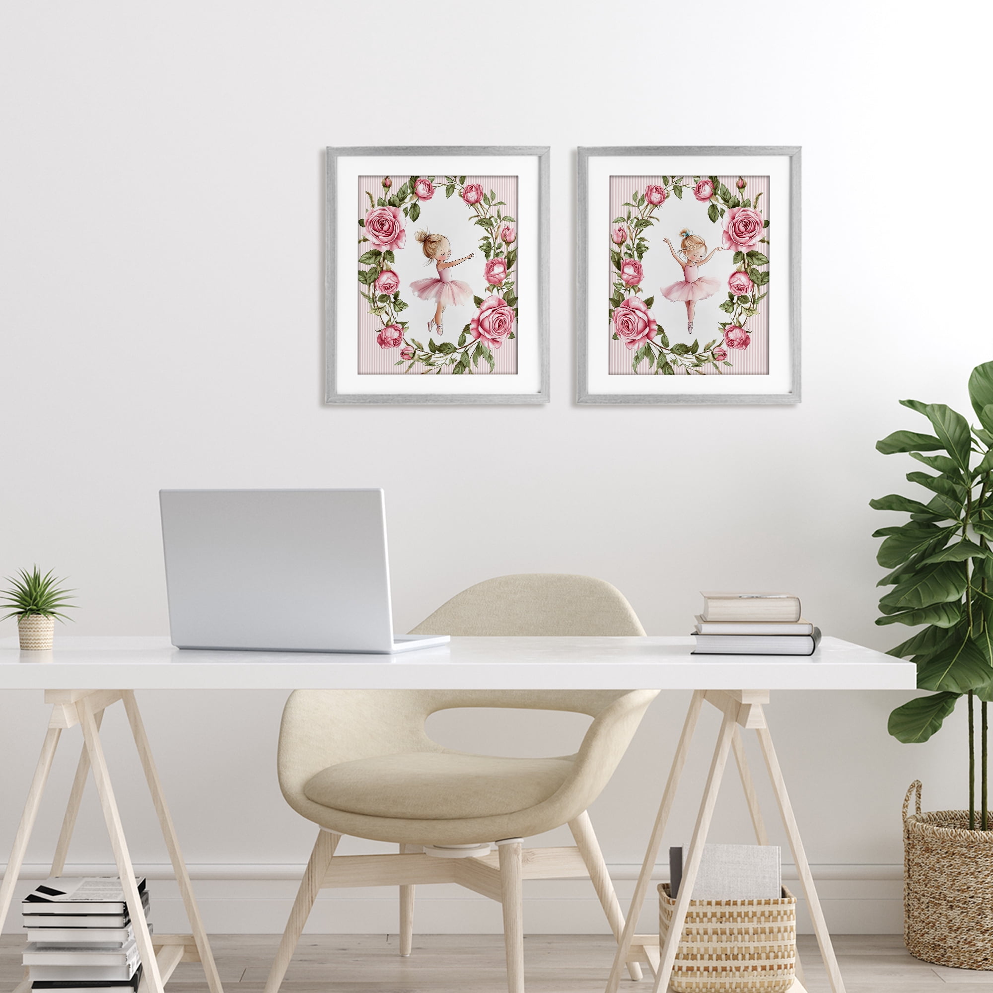 Stupell Industries Little Rose Dancers 2 Piece Gray Framed Print Under Glass Set, design by Christine Simpson Art
