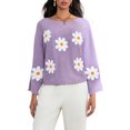 thumbnail image 2 of LMLYSoH Women Loose Knit Sweater Sweet Flower Embroidered Long Sleeve Boat Neck Pullovers Spring Fall Casual Jumpers Tops, 2 of 9