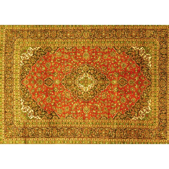 Ahgly Company Indoor Rectangle Medallion Yellow Traditional Area Rugs, 5' x 7'