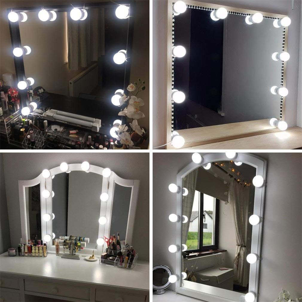 Maku Up Mirror Lights POVO 14 LED Bulbs DIY Hollywood Style Vanity Mirror Lights with 3 Adjustable Color Mode and 10 Dimmable Brightness USB Operated White 