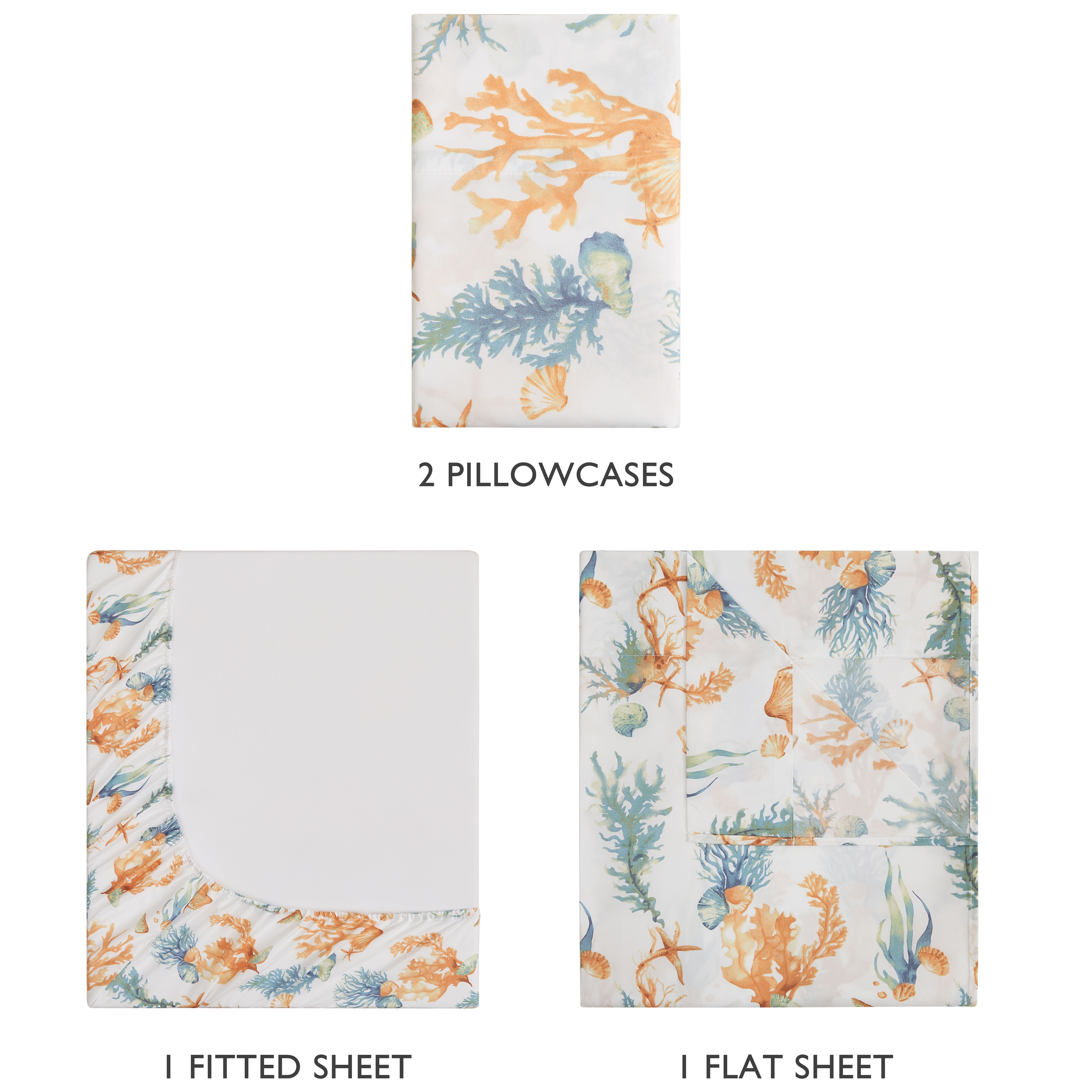 Caribbean Joe, Coastal 4PC Sheet Set, Queen, Sealife
