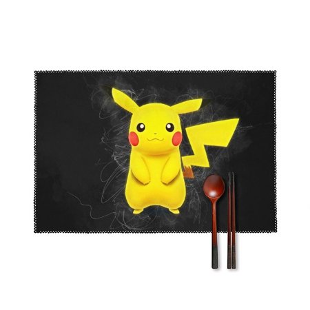 Placemats Cartoon Pokemon Lover Place Mats Set of 6, Cartoon Illustration of Funny Anime in Various Sizes And Sides Graphic, Washable Fabric Placemats for Dining Room Kitchen Table Decor
