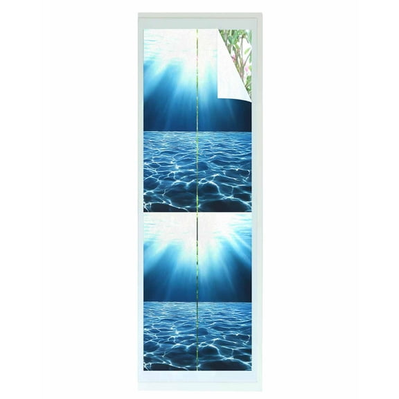 Window Privacy Film Blue Ocean Stained Glass Window Film Decorative Sun Block Window Cover Beach Summer Coastal Underwater Scene Waves Window Clings Static Adhesive Sticker for Bathroom 29.5"x118"