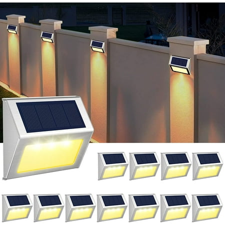 

Solar Fence Lights Outdoor 12 Pack Waterproof Solar Deck Lights Stainless Steel Step Stairs Patio Post Wall Garden Pathw