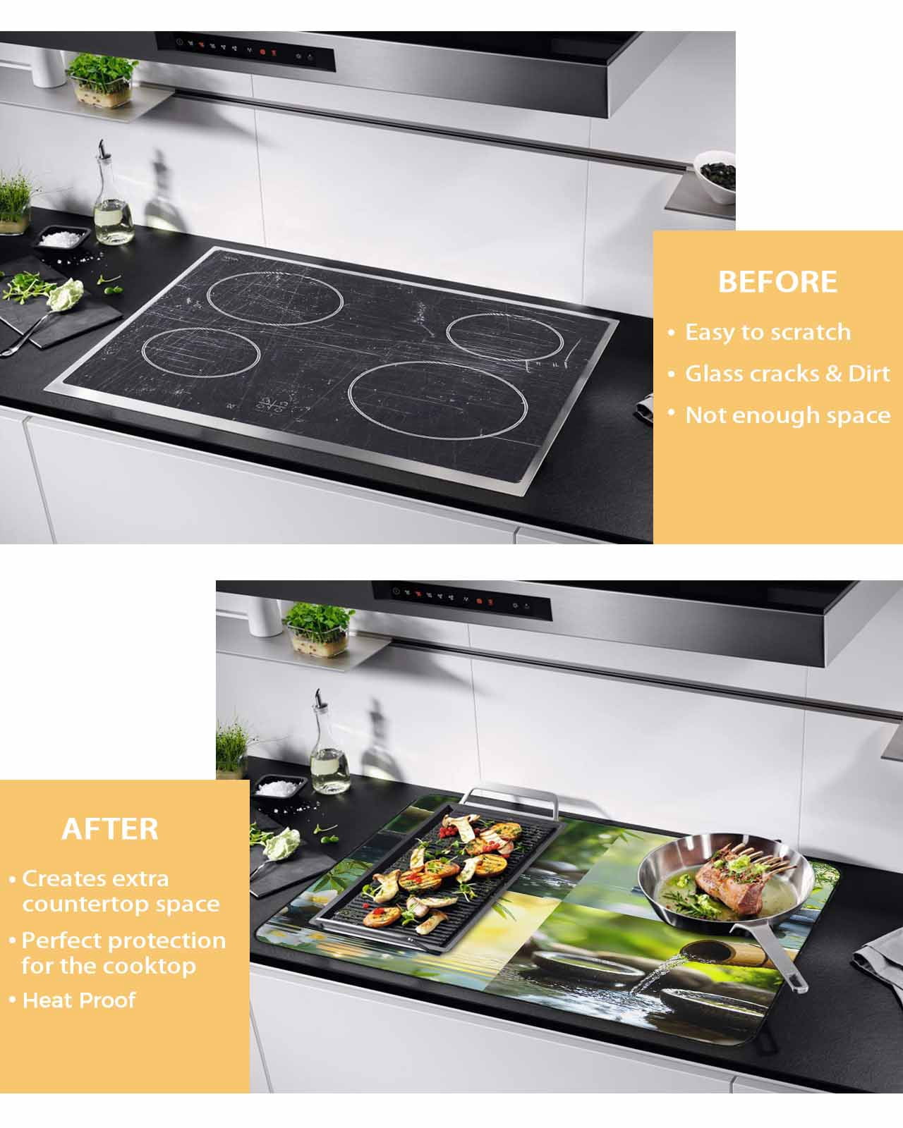 nqOlkjepod Large Induction Cooktop Protector Mat 24"x21", Zen Stones Stove Top Covers for Electric Stove, Nature Water Reflection Checkered Decorative Stove Burner Cover Mats, Glass Top Stove Cover