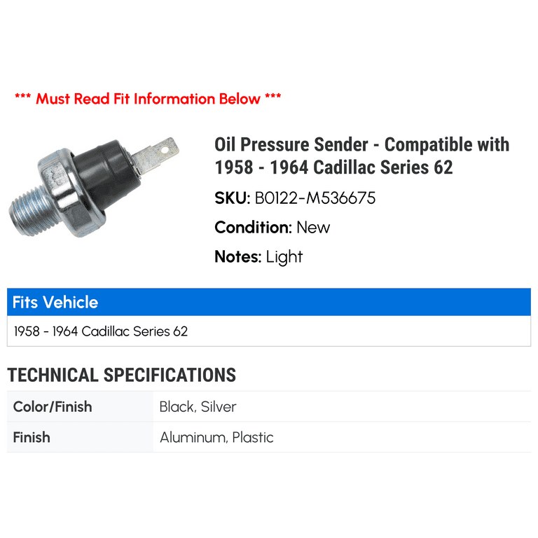 Oil Pressure Sender - Compatible with 1958 - 1964 Cadillac Series