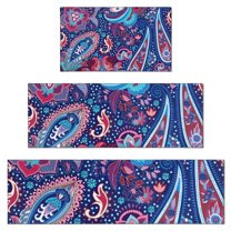 Blue Pioneer Flower and Paisley Pattern Kitchen Rugs Sets Of 3,Kitchen Runner Rugs Non Skid Washable,Decorative Kitchen Floor Mats for Kitchen,Sink,Laundry,17"x30"  17"x47"   17"x59"