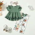 thumbnail image 2 of 2T Baby Girls Clothes 3T Girls 3PCS Outfits Set Toddler Girls Short Sleeve Irregular Top Floral Pants Set with Headband Green, 2 of 8