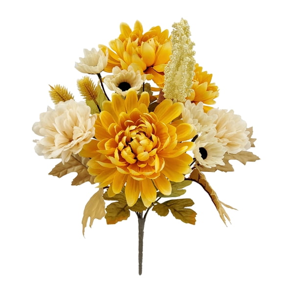 Mainstays Indoor 19in Artificial Bush, Mum Flower, Yellow Color