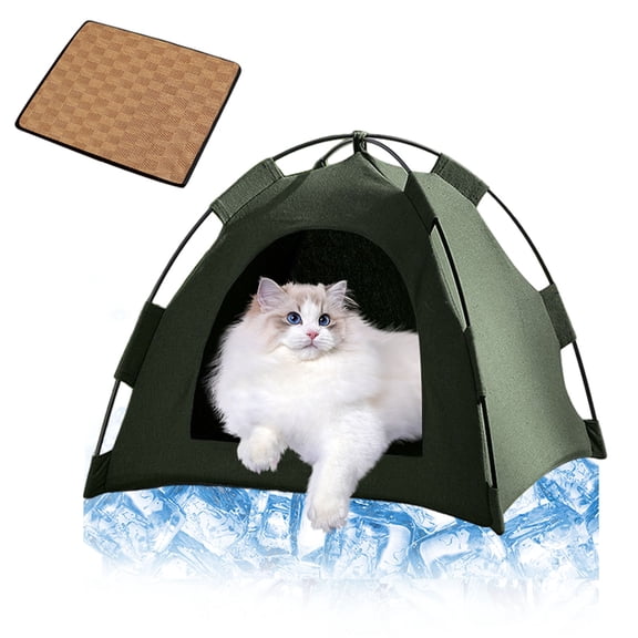 Portable Pet Tent Shelter for Indoor Outdoor Use - Washable Bed for Small and Medium Cats and Dogs, 40x40x37 cm, Dark Green