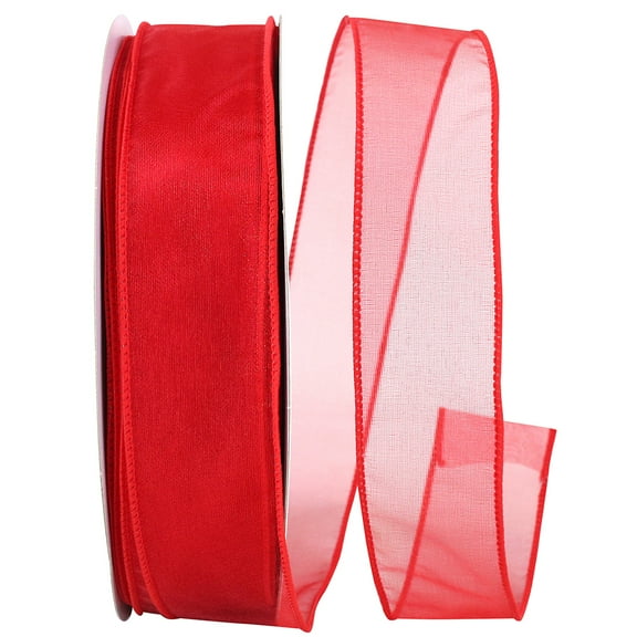 Wire Edged Summit Sheer Lovely Value Red Ribbon 1 1/2" - 50 Yards