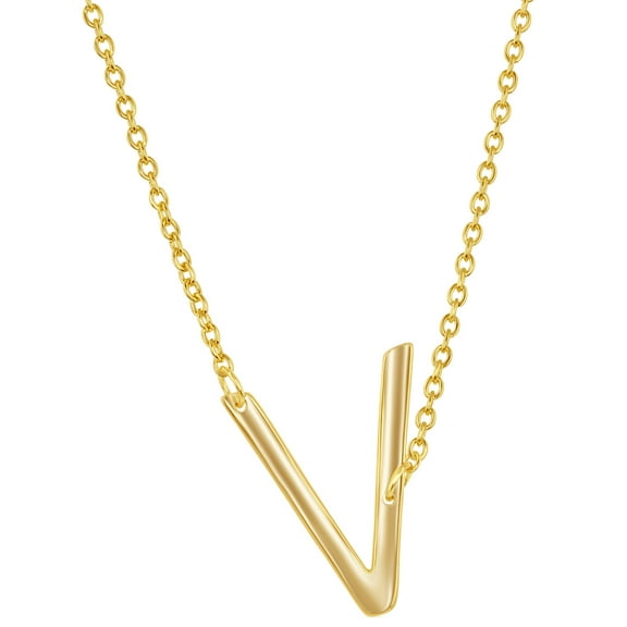 iJewelry2 Gold-plated Sterling Silver Sideways Letter V Initial Pendant Chain Necklace 18''