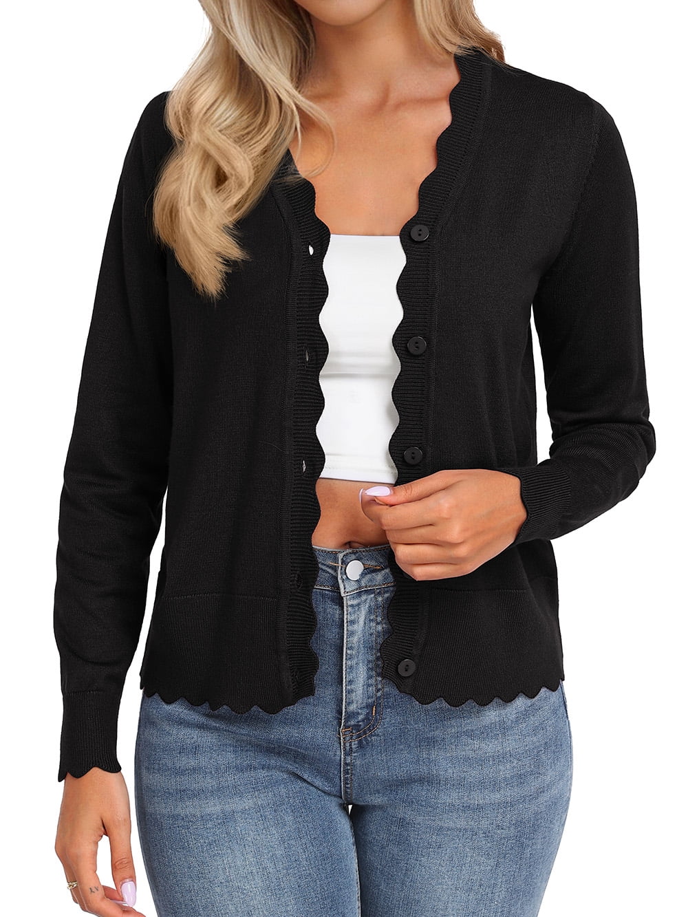 トップス huitrox Long Sleeve Cardigan INSPIRE CHIC Women's Long Sleeve V Neck Cardigan Lightweight