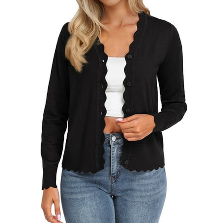 JWD Womens Open Front Cardigan Lightweight Sweater Button Down Long Sleeve Casual Knit Tops Shrugs for Women
