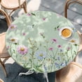 thumbnail image 2 of Flower Green Round Tablecloth, Fitted Table Cover with Elastic for 45"-54" Round Tables, Blue Pink Daisy Wildflower Floral Botanical Table Cloth Outdoor Indoor Dinning Party Waterproof Tablecloths, 2 of 7