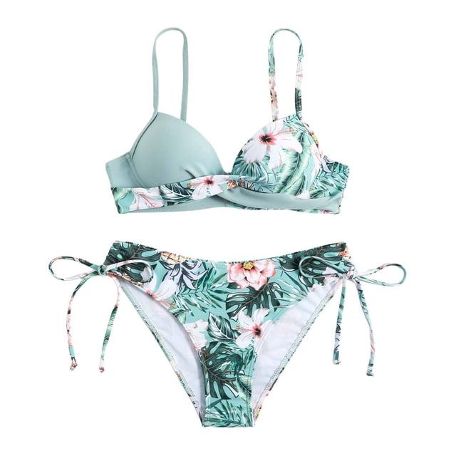 Gibobby Conjunto de Bikini Traje de baño de bikini con bloques de color de cintura alta Traje de baño dividido sexy europeo y americano(Verde,XL)