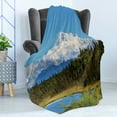 thumbnail image 4 of Alaska Soft Flannel Fleece Throw Blanket, Snow Covered McKinley Mountain in Spring Season with Vibrant Forest, Cozy Plush for Indoor and Outdoor Use, 70" x 90", Forest Green White Blue, by Ambesonne, 4 of 5