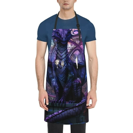 

Xecao Fantasy Dragon In Cathedral Print Kitchen Cooking Aprons Waterproof Adjustable Bib Aprons with 2 Pockets for Women Men Chef