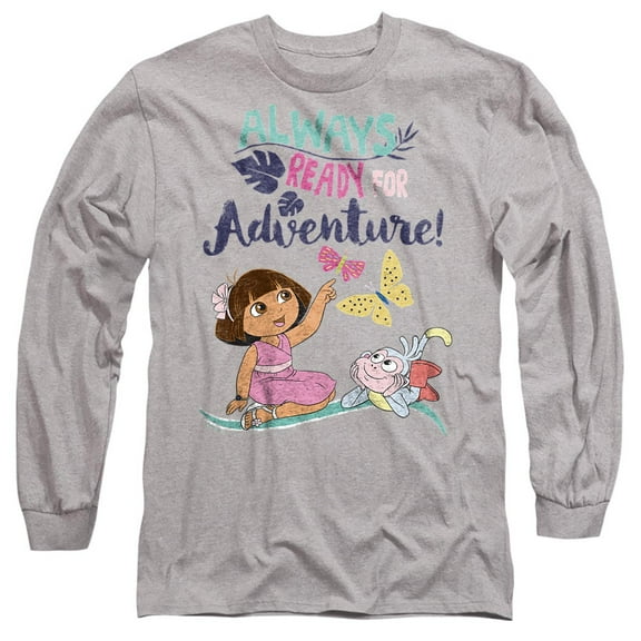 Popfunk Dora The Explorer Always Ready For Adventure Unisex Adult Long-Sleeve T Shirt, Athletic Heather, Small