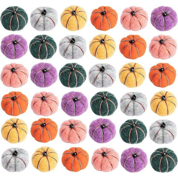 36 PCS Halloween Small Felt Pumpkin Pom Poms-9 colors Mini Fall Handmade Wool Felt Pumpkins for Crafts Autumn Thanksgiving Halloween Farmhouse Decoration(Color mixing)