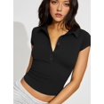 thumbnail image 6 of Gynyvoja Women Casual Shirts Deep V Neck Cap Sleeve Tops Collared Summer Tee Black L, 6 of 9