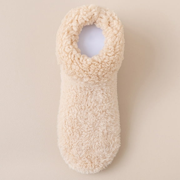Women's Thick Sherpa Fleece Slipper Socks Warm Fuzzy Fluffy Winter Home Lounge Socks for Cold Weather Bedroom Indoor Cozy Khaki