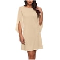 thumbnail image 5 of vigerkar Women's 2026 Flutter Sleeve Dress Crew Neck Chiffon Formal Wedding Guest Party Short Dresses (Khaki, M), 5 of 7