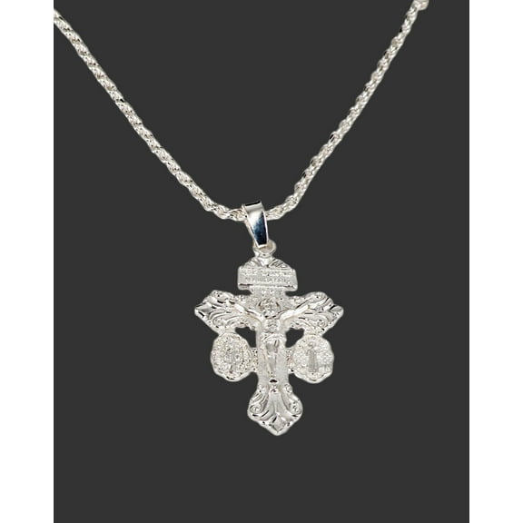 MST925  Sterling Silver Pardon Crucifix Cross Pendant Necklace Unisex, All Ages, Small,  Hypoallergenic