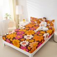 thumbnail image 4 of jejeloiu Vintage Floral Pattern Bed Sheets,Cartoon Flower King Sheets,Orange Daisy Sheet Set For Men Women,Microfiber Bedroom Decor,4-Piece, 4 of 7