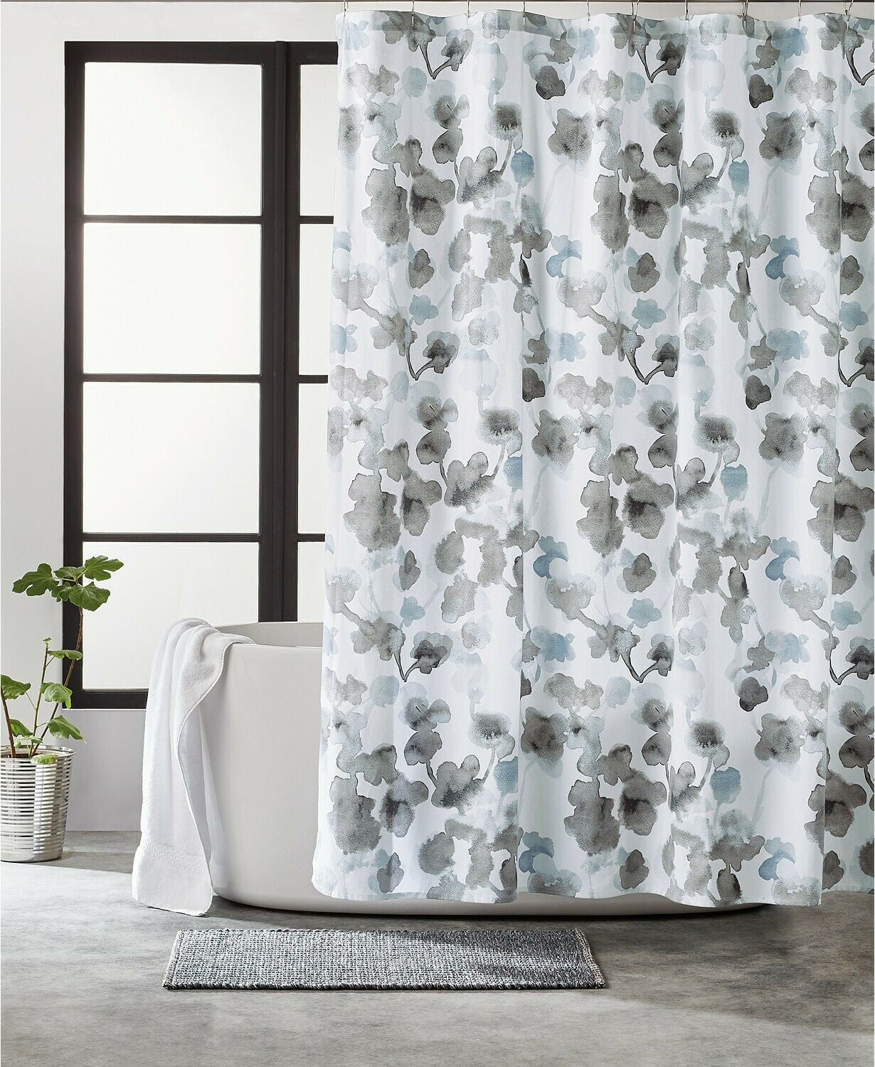 Details about   Dkny Watercolor Lefferts Microsculpt  Floral Fabric Shower Curtain Blue Yellow 