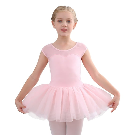 Stelle Ballet Leotard Mesh Cap Sleeveless Tutu Skirted Ballerina Dress Outfit for Girls,Ballet Pink,5T