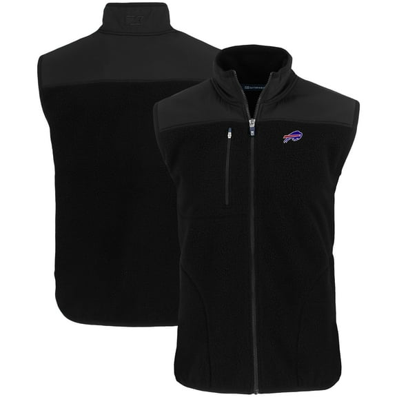 Men's Cutter & Buck Black Buffalo Bills Primary Mark Big & Tall Cascade Eco Sherpa Fleece Full-Zip Vest
