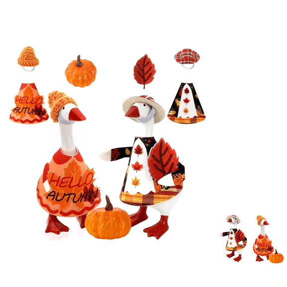 2‑Set 7 Inch Desk Goose Outfits, Fall Maple Leaf Goose Costume Set 3*7 In Clothes & 2.1*3 In Hats, Seasonal Accessory for Thanksgiving Table & Party Decor