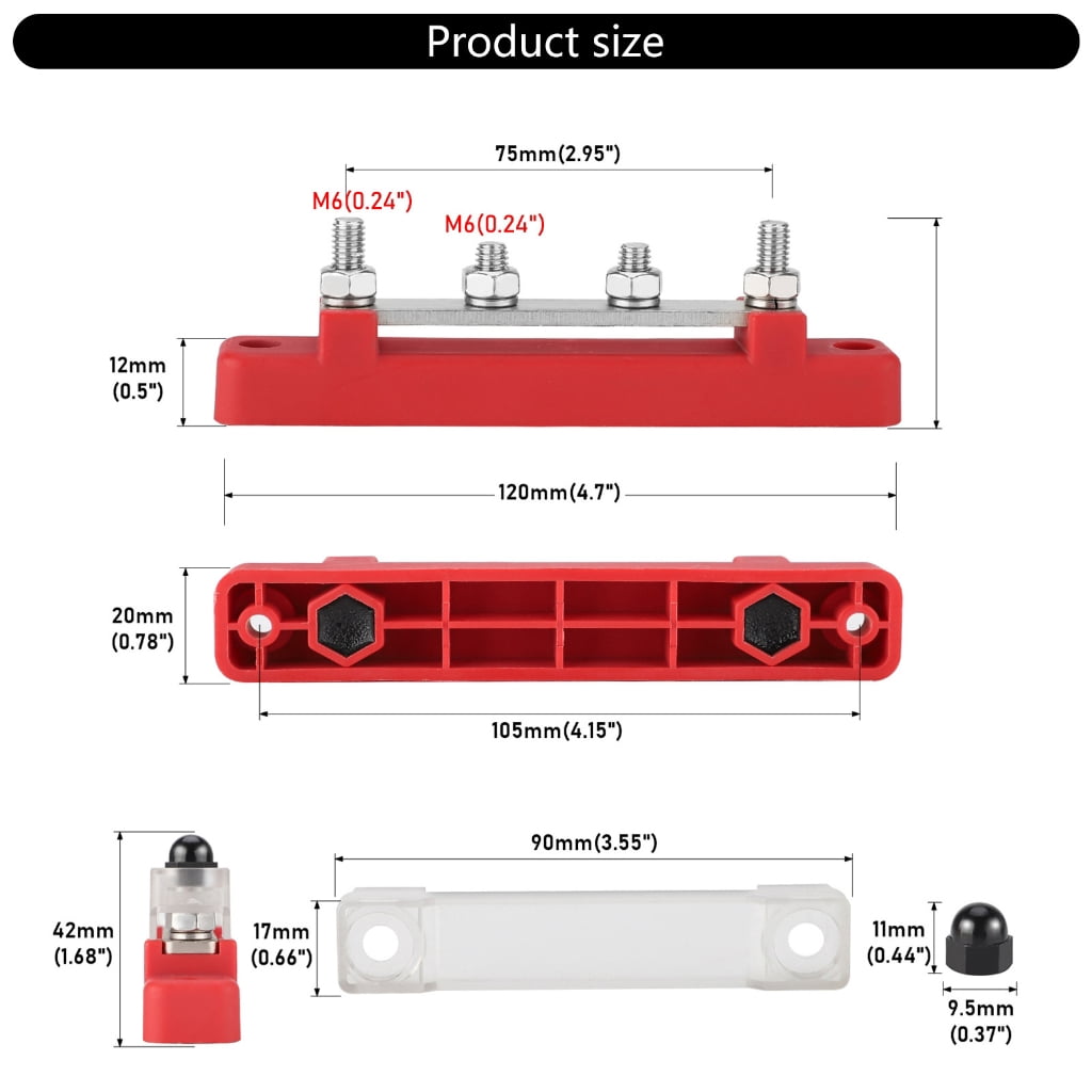 Zeiwohndc 48V 150A M6 Terminal Terminals Battery Power Distribution Block With Cover