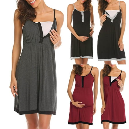 

Tejiojio Maternity/Labor/Nursing Clothing Clearance Woman Solid Sling Sleeveless Pregnant Feeding Dress Maternity Nursing Dress