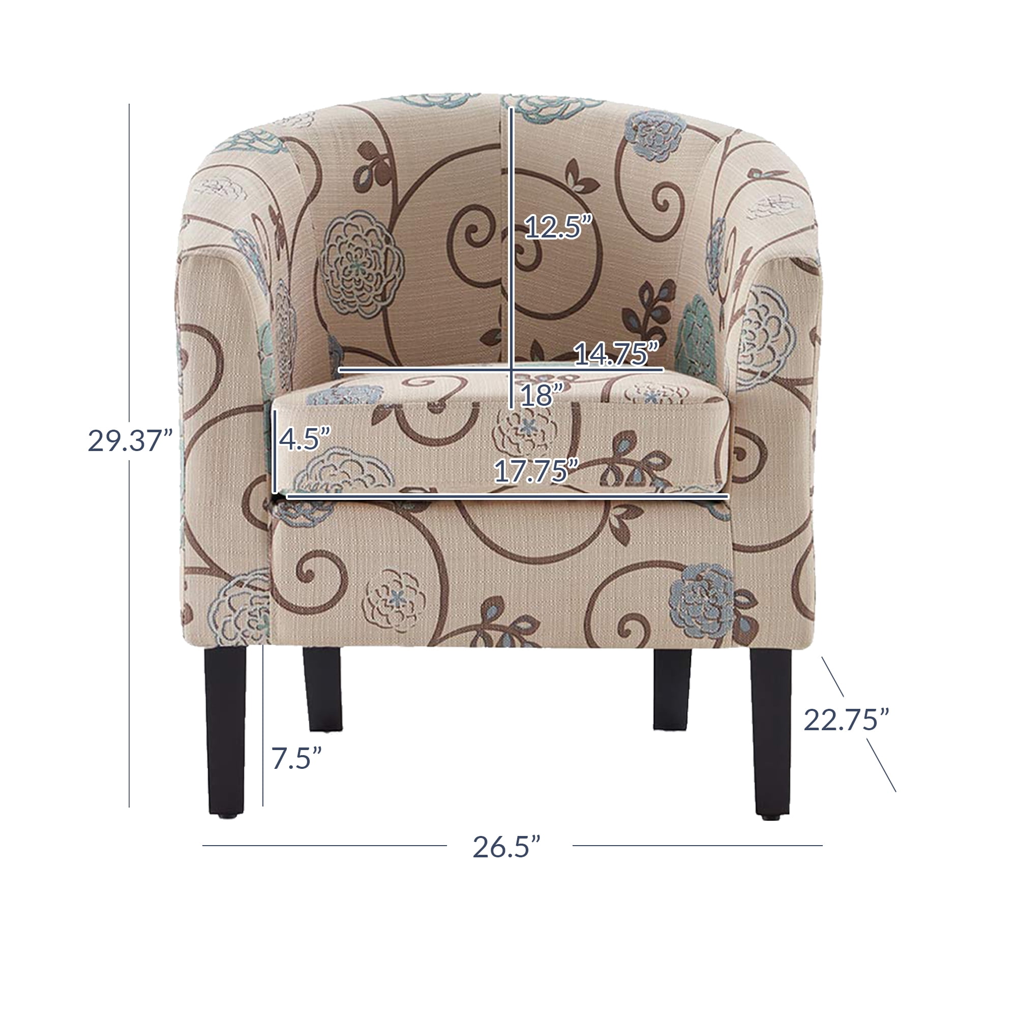 BELLEZE Accent Arm Club Chairs in Linen Fabric Set of 2 - Highland (Floral Print)