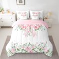 thumbnail image 2 of Manfei Princess Ribbon Bow Bedding Comforter Set 7pcs for Kids, Pink Rose Flower King Bedding Sets, Modern Fashion Reversible Bed Sheets, Super Cozy Room Decor, 2 of 7
