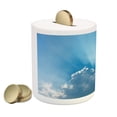 thumbnail image 2 of Landscape Piggy Bank, Sunburst Lining View Fluffy Clouds in the Summer Sky Nature Picture Print, Ceramic Coin Bank Money Box for Cash Saving, 3.6" X 3.2", Blue Grey, by Ambesonne, 2 of 4
