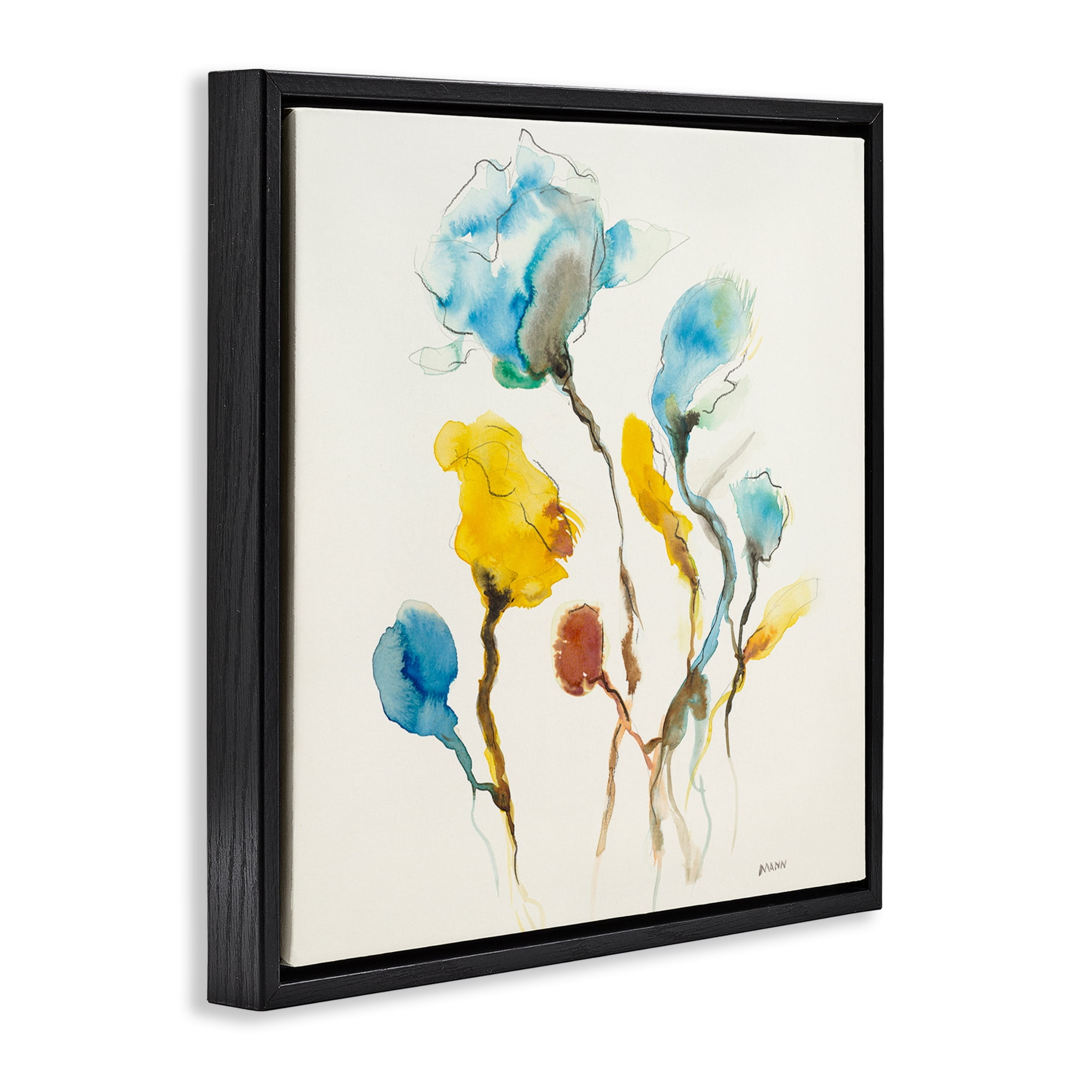 Stupell Industries Modern Watercolor Blooms Abstract Painting Black Floater Framed Canvas Art Print Wall Art, 18 x 18