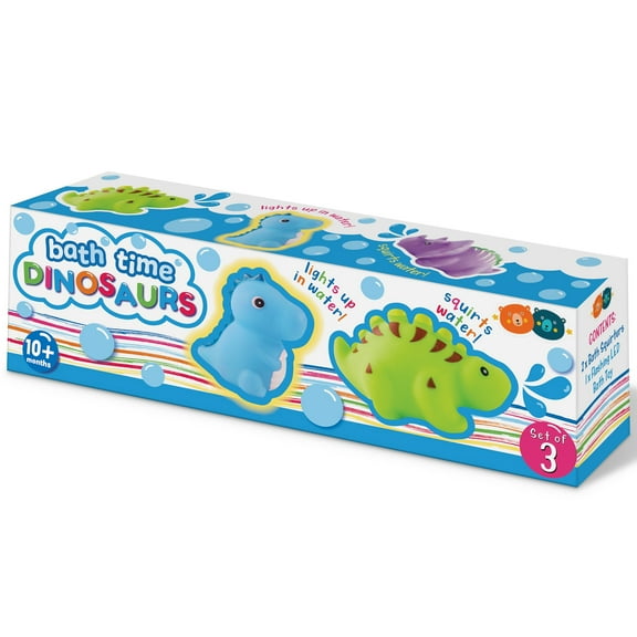 Buddy & Barney: Bath Time Dinosaurs - 3pc Sensory Toy Set, 2 Water Squirters & 1 Flashing LED Light-Up Dino, Water & Tub Play, Baby-Toddler-Kids 9mo 