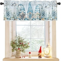 Rdsfhsp Christmas Window Valance Blue Gnomes Window Treatment Snowy Snowflakes Xmas Tree Rod Pocket Curtain Valance 54x18 inch Birds Winter Blue Xmas Kitchen Valance for Bedroom Bathroom Kitchen