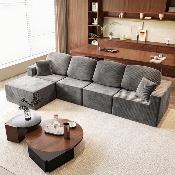 Homall 126" Modular Sectional Sofa L-Shaped Boneless No Assembly Required Cloud Couches with Deep Seat for Living Room