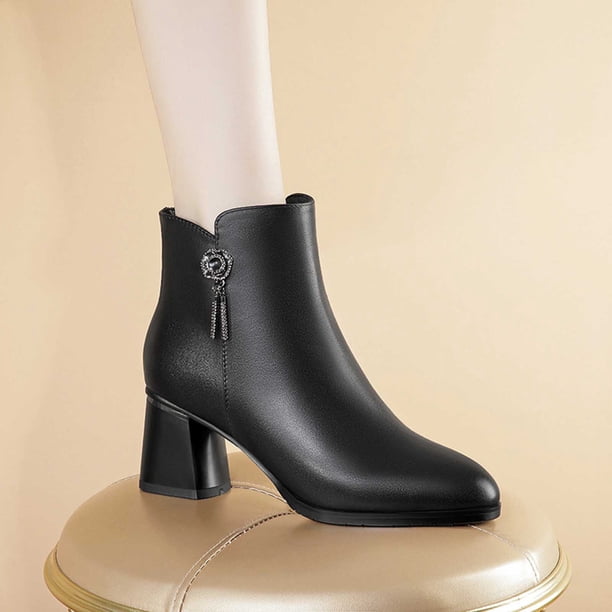 LSLJS Women's New Plus-size Leather High Heels Frosted Side Zipper
